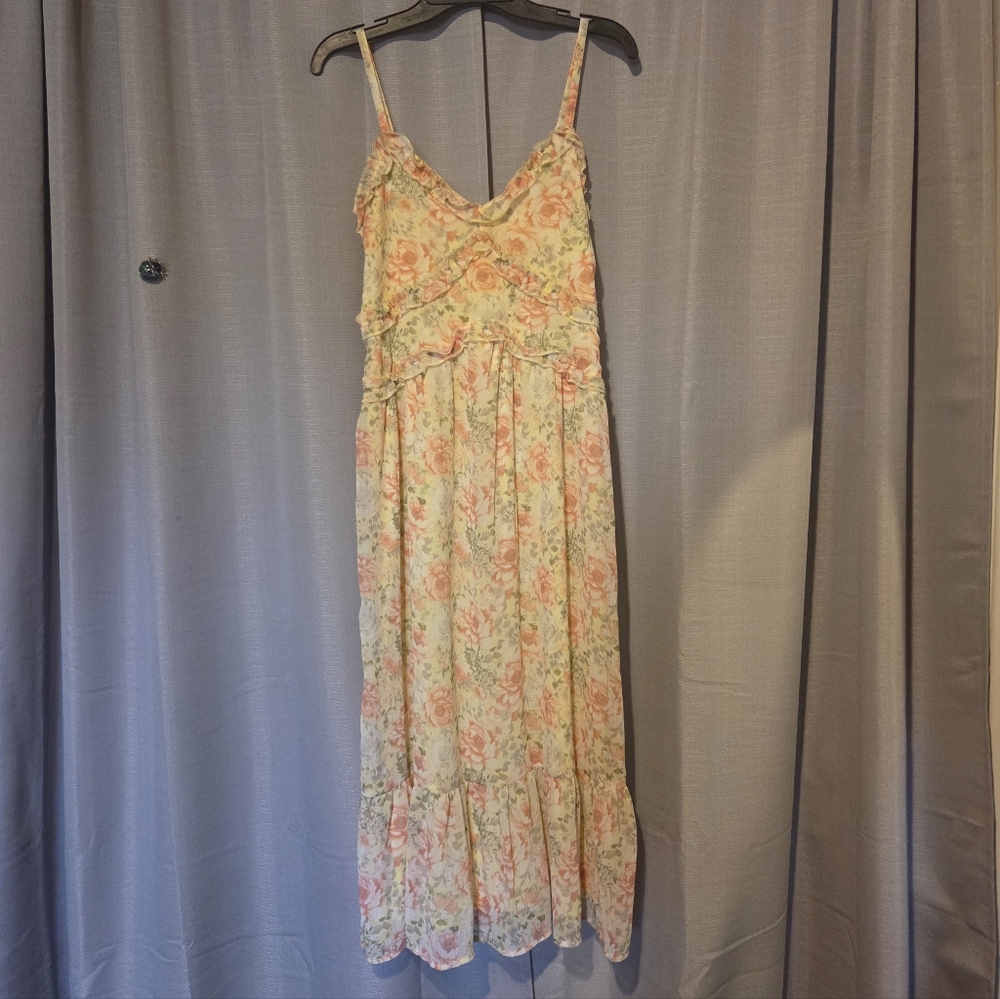No Boundaries Peach Floral Midi Dress